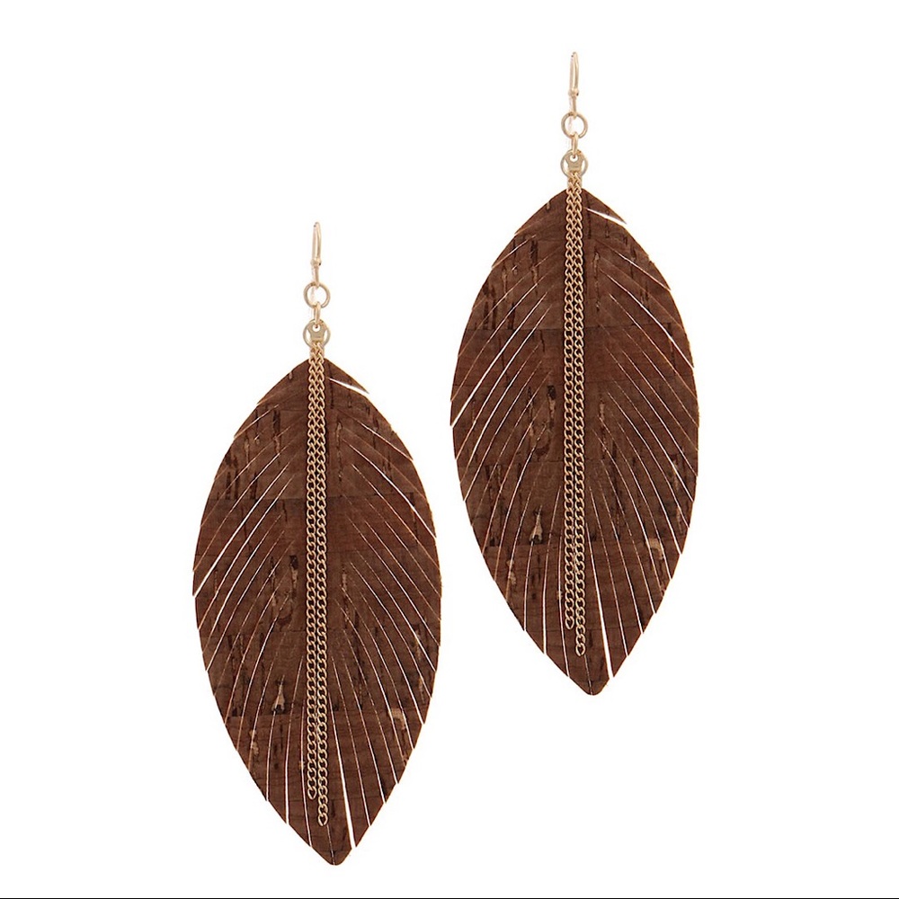 Vegan Leather Leaf Chain Drop Earrings